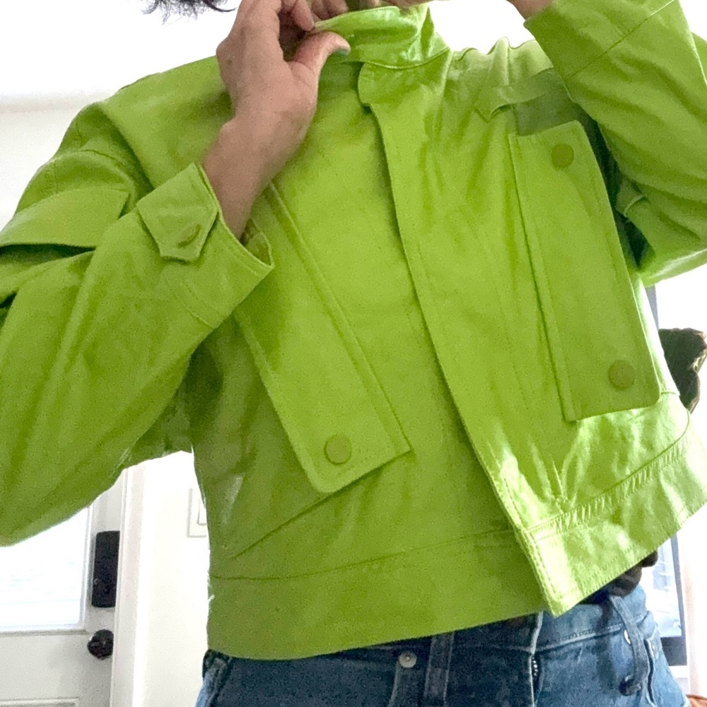 Lime Green Women's Cropped faux leather  Jacket